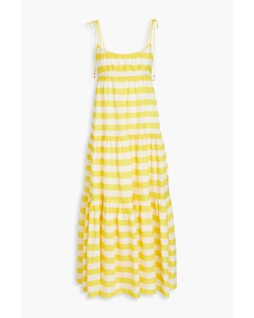 Zimmermann Yellow Tiered Striped Cotton Maxi Dress