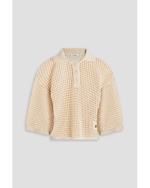 Sandro Natural Open-knit Cotton Polo Sweater