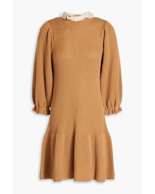 RED Valentino Brown Point D'esprit-trimmed Wool Mini Dress