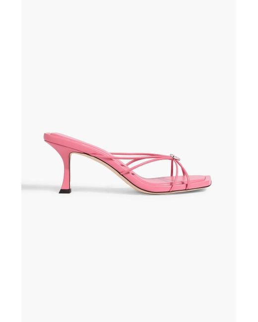 Jimmy Choo Pink Indiya 70 Crystal-Embellished Leather Mules