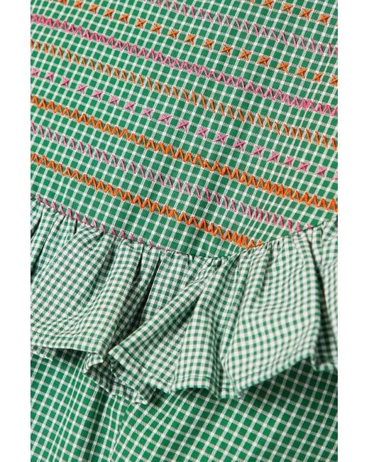 SINDISO KHUMALO Green Miss Swati Ruffled Checked Cotton Mini Dress