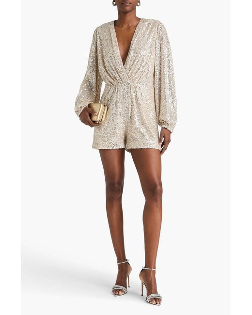 In the mood for love Natural Sequined Mesh Playsuit