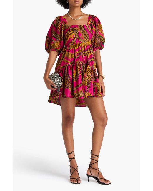 Farm Rio Tiered Printed Cotton-Poplin Mini Dress