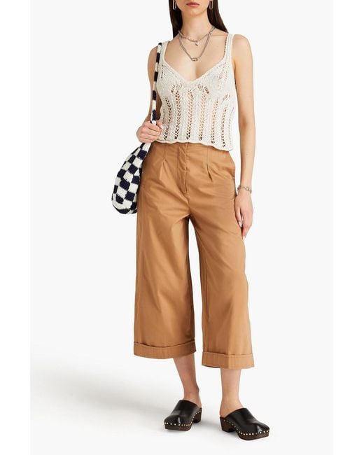 Acne Natural Cropped Crochet-knit Cotton-blend Tank