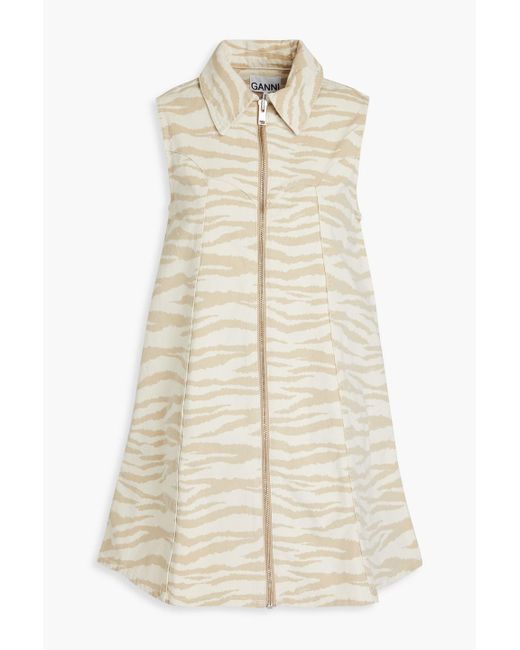 Ganni Natural Zebra-print Denim Mini Dress