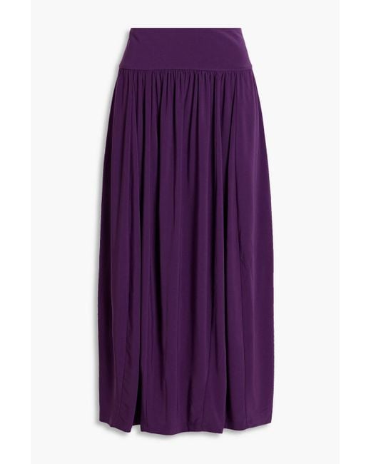 Tibi Purple Gathered Jersey Midi Skirt