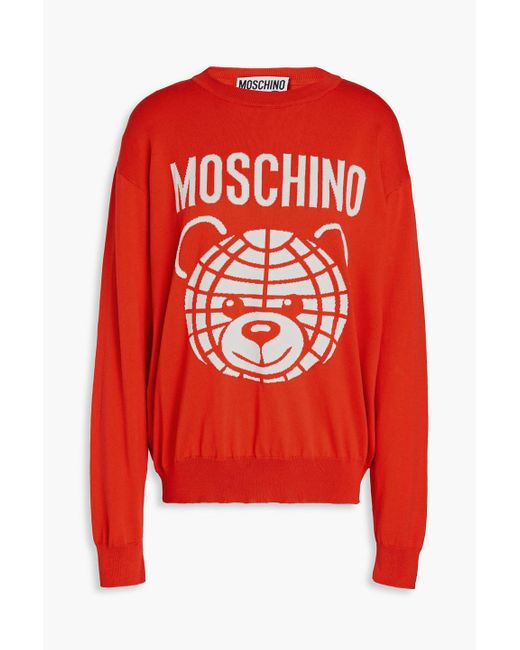 Moschino Red Intarsia-knit Cotton Sweater