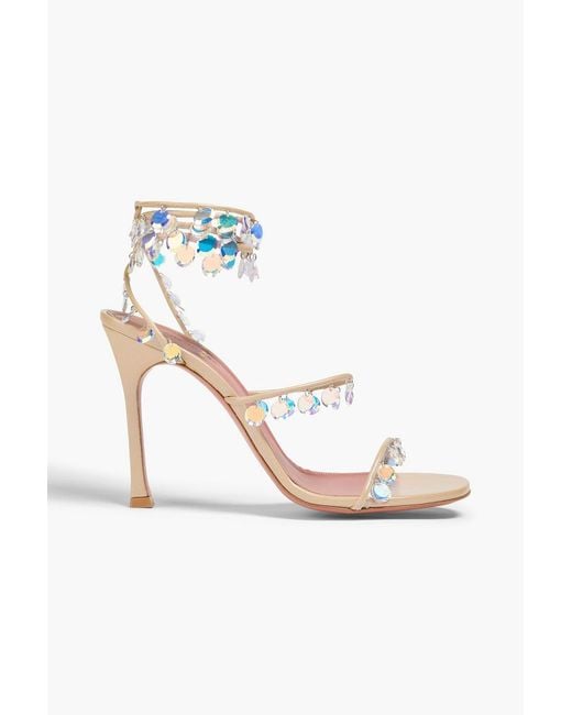 AMINA MUADDI Pink Tina 105 Crystal-Embellished Leather Sandals