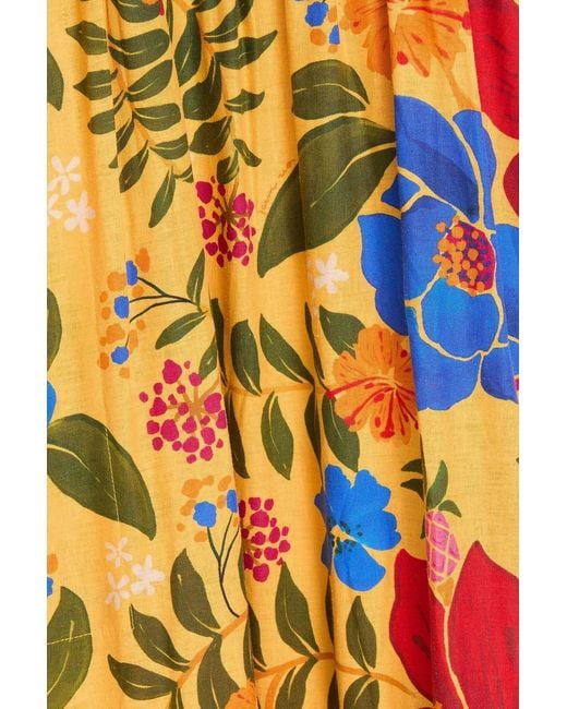 Farm Rio Orange Cutout Floral-Print Linen-Blend Midi Dress