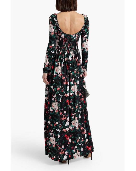 Rabanne Black Pintucked Floral-print Stretch-jersey Maxi Dress