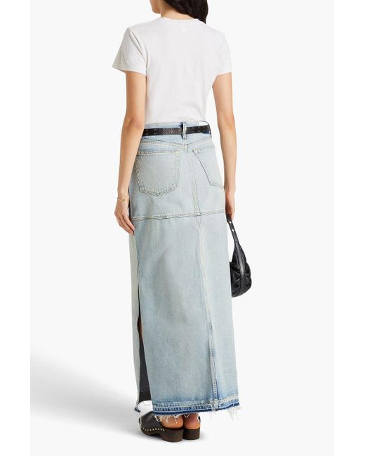 Re/done Blue Distressed Denim Maxi Skirt