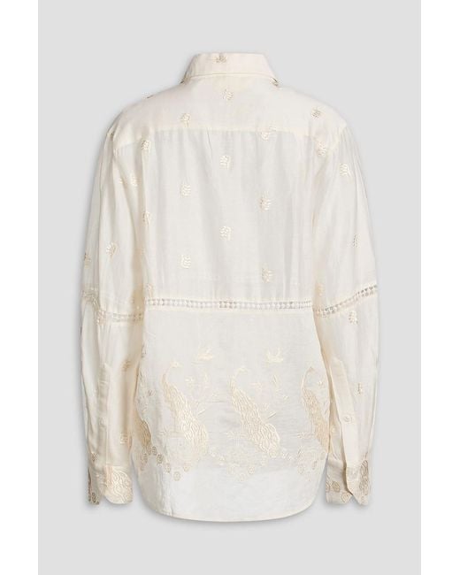 S.S.Daley White Embroidered Cotton And Silk-Blend Shirt