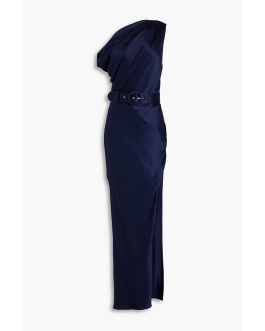Nicholas Blue Belted Draped Satin-crepe Gown