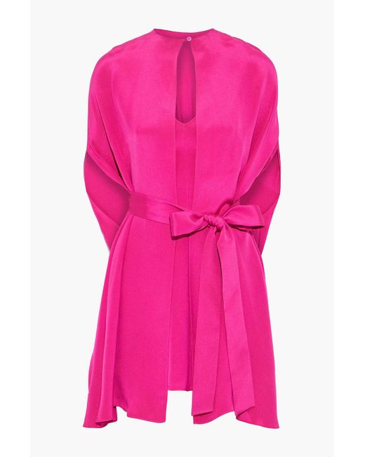 Valentino Garavani Pink Belted Draped Silk-satin Mini Dress