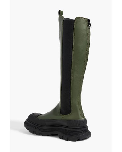 Alexander McQueen Black Tread Slick Leather Knee Boots