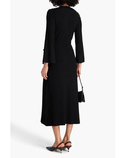 By Malene Birger Black Gilena Ribbed Ecoverotm-blend Midi Wrap Dress