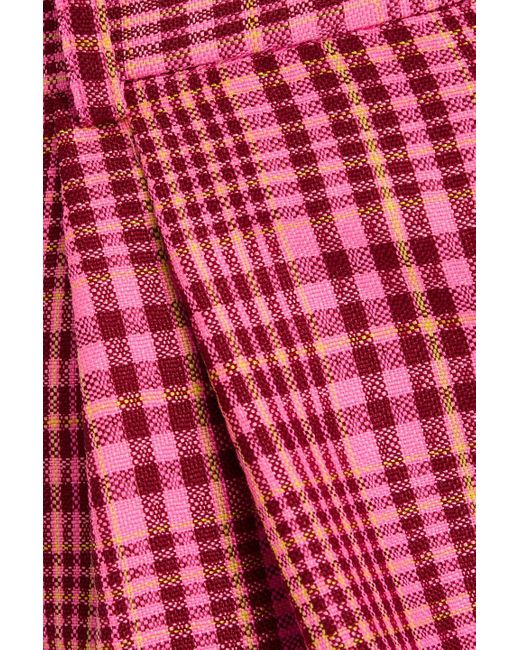 Area Red Embellished Cutout Checked Wool-blend Shorts