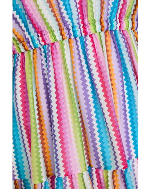 Missoni White Gestuftes maxikleid aus einer baumwoll-seidenmischung mit streifen