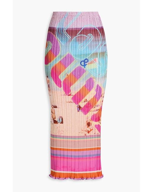 Zimmermann Printed Plissé Crepe De Chine Midi Skirt in Pink