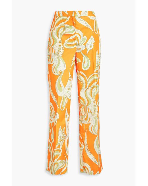 Emilio Pucci Orange Printed Shell Straight-leg Pants