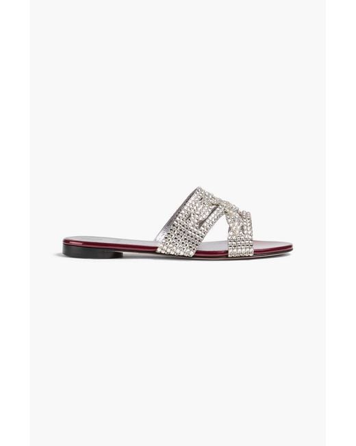 Gina White Munro Crystal-Embellished Leather Slides