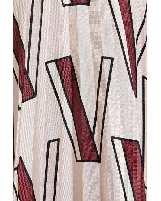 Valentino Garavani White Pleated Printed Silk-twill Midi Skirt