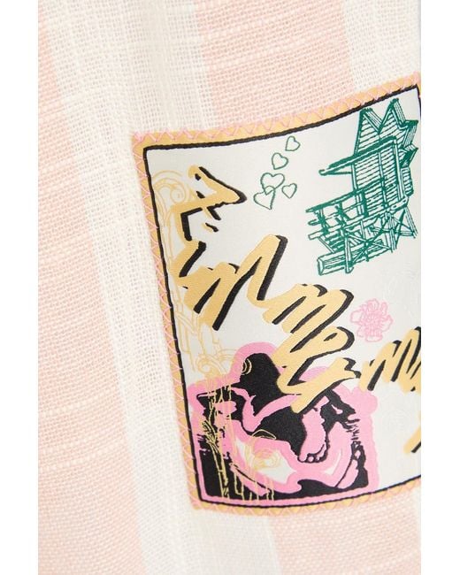 Zimmermann Pink Appliquéd Striped Gauze Wide-Leg Pants