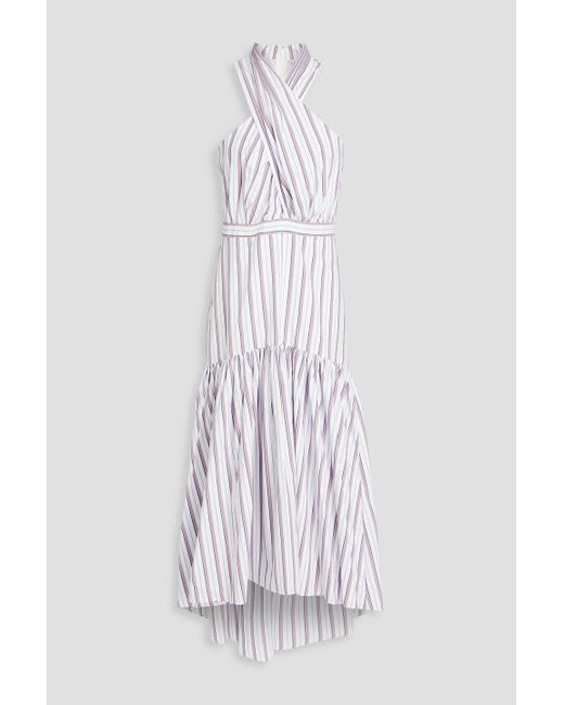 Veronica Beard White Radley Striped Poplin Halterneck Midi Dress