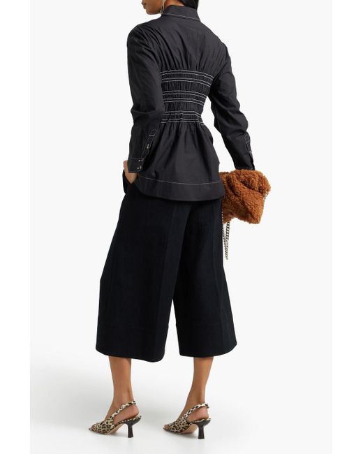 Ganni Shirred Organic Cotton-poplin 