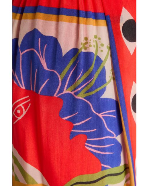 Farm Rio Red Printed Satin-twill Tape Pants