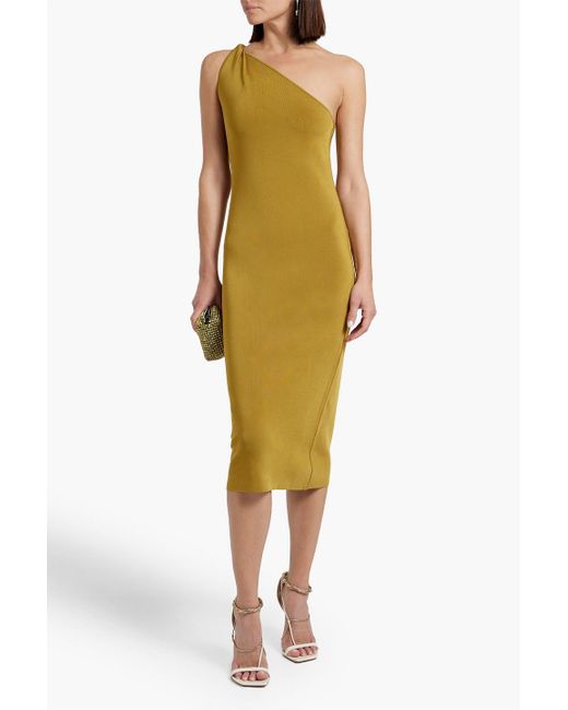 Galvan Yellow Persephone One-shoulder Stretch-knit Midi Dress