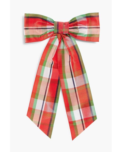 Jennifer Behr Red Bonnie Checked Organza Bow Hair Clip