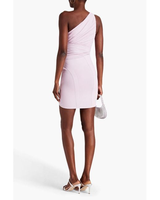 Hervé Léger Pink One-shoulder Ruched Stretch-knit And Jersey Mini Dress