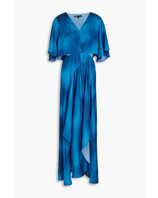 Maje Blue Wrap-effect Tie-dyed Satin Maxi Dress