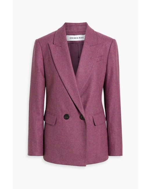 Veronica Beard Purple Sevyn Dickey Double-Breasted Wool-Blend Blazer