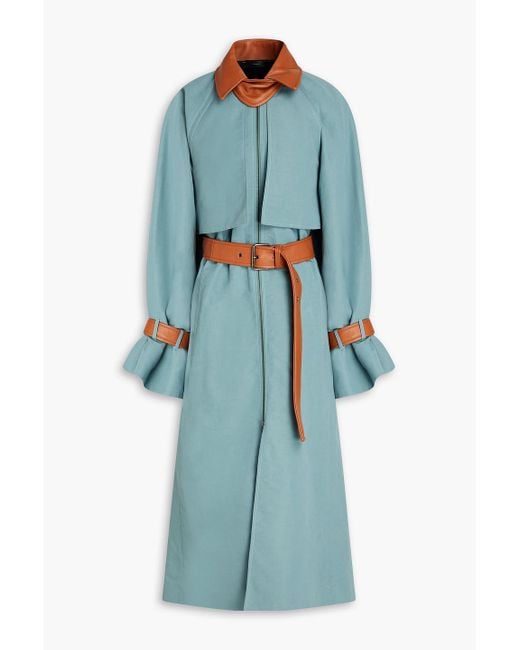 Paul Smith Blue Leather-trimmed Slub Woven Trench Coat
