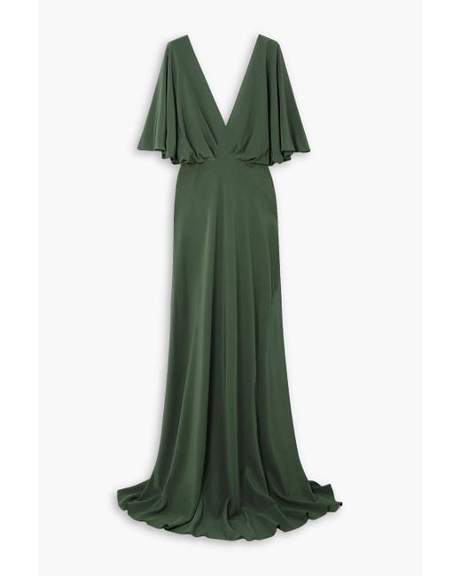 Cortana Martina Open-back Silk-crepe Maxi Wrap Dress in Green | Lyst  Australia