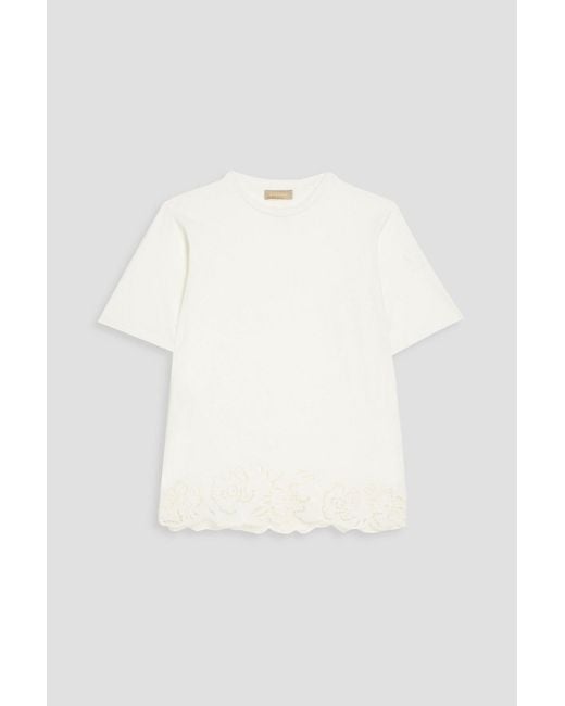 Elie Saab White Broderie Anglaise Cotton-jersey T-shirt