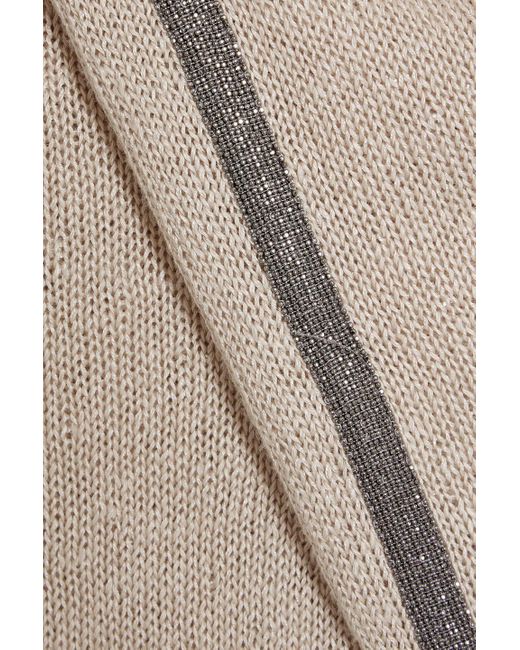 Brunello Cucinelli Natural Bead-Embellished Cutout Linen And Silk-Blend Sweater
