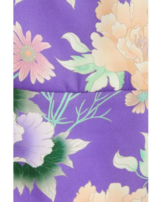 Sandro Purple Rosario Floral-print Satin-twill Blouse