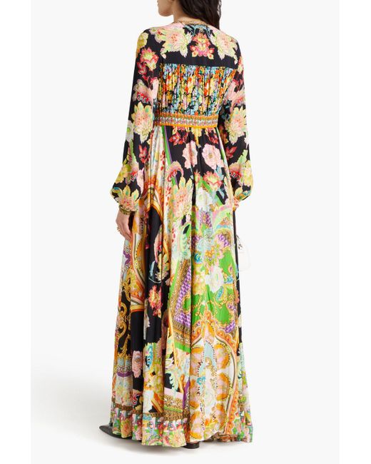 Camilla Metallic Maxikleid aus crêpe mit print