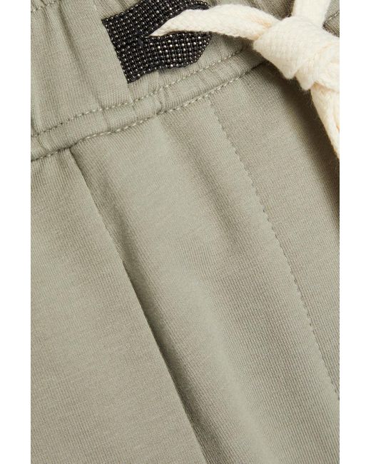 Brunello Cucinelli Green Bead-embellished French Cotton-blend Terry Track Pants