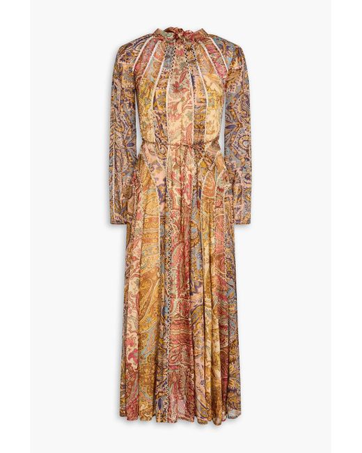 Zimmermann Natural Belted Floral-print Georgette Midi Dress