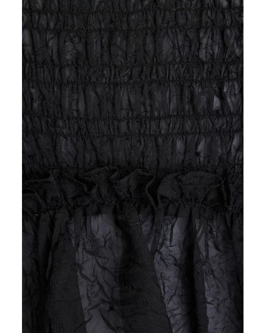 Ganni Black Shirred Georgette Top