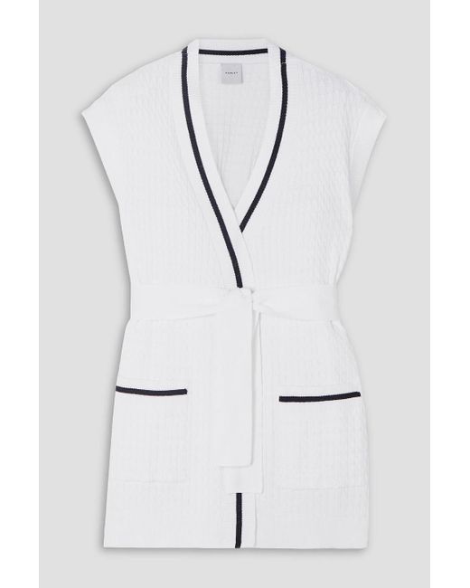 Varley White Natoma Striped Cable-knit Cotton-blend Cardigan