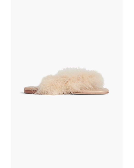 Sleeper White Pom Feather-embellished Leather Sandals
