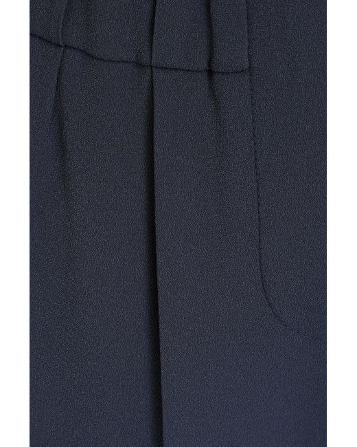 Brunello Cucinelli Blue Cropped Crepe De Chine Tapered Pants