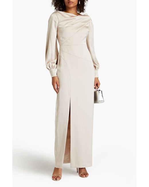 THEIA Natural One-shoulder Draped Satin-crepe Gown