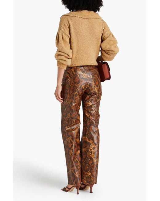 Nanushka Brown Camma Snake-effect Straight-leg Pants