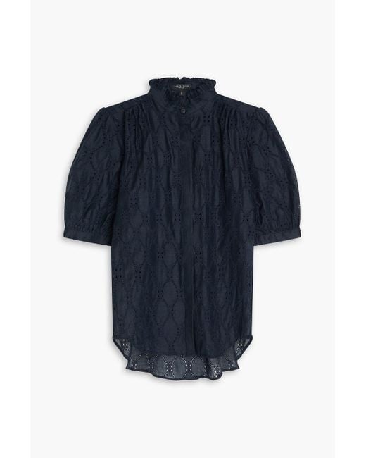 Rag & Bone Blue Jordan Broderie Anglaise Ramie Blouse